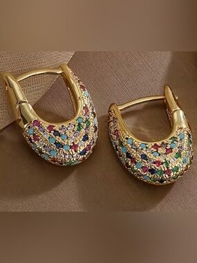 New 18K Jeweled Hoop Earrings